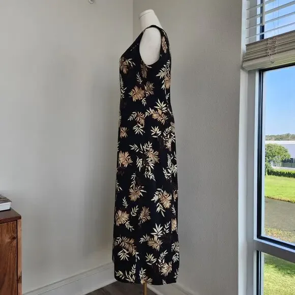 Vintage Studio I Black Brown Tropical Hawaiian Midi Dress 16 - Picture 5 of 10